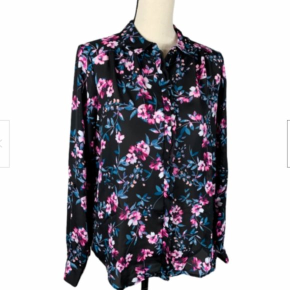 Elle Tops - ELLE Button Up Blouse Women Medium Long Sleeve w/Tab & Button Floral